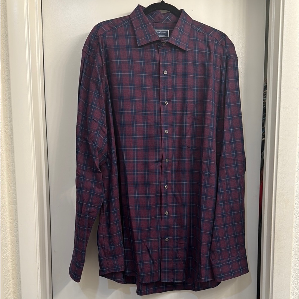 Men's Plaid Shirt - Burgundy and Blue
